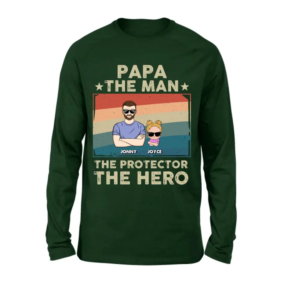 Personalized Grandpa Shirt/Hoodie - Grandpa with up to 9 Grandchildren - Father's Day Gift Idea for Grandpa - Papa The Man The Protector The Hero