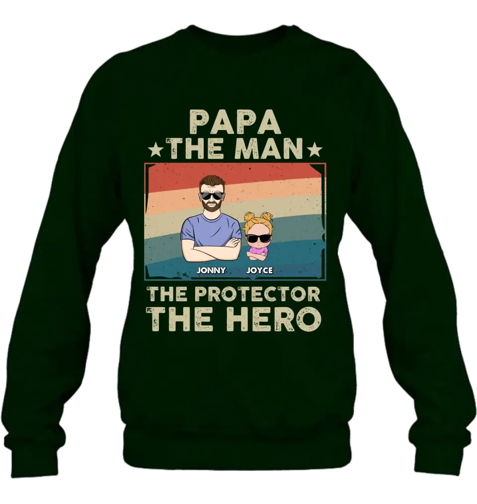Personalized Grandpa Shirt/Hoodie - Grandpa with up to 9 Grandchildren - Father's Day Gift Idea for Grandpa - Papa The Man The Protector The Hero