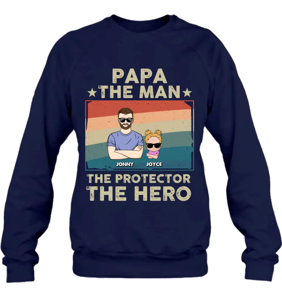 Personalized Grandpa Shirt/Hoodie - Grandpa with up to 9 Grandchildren - Father's Day Gift Idea for Grandpa - Papa The Man The Protector The Hero