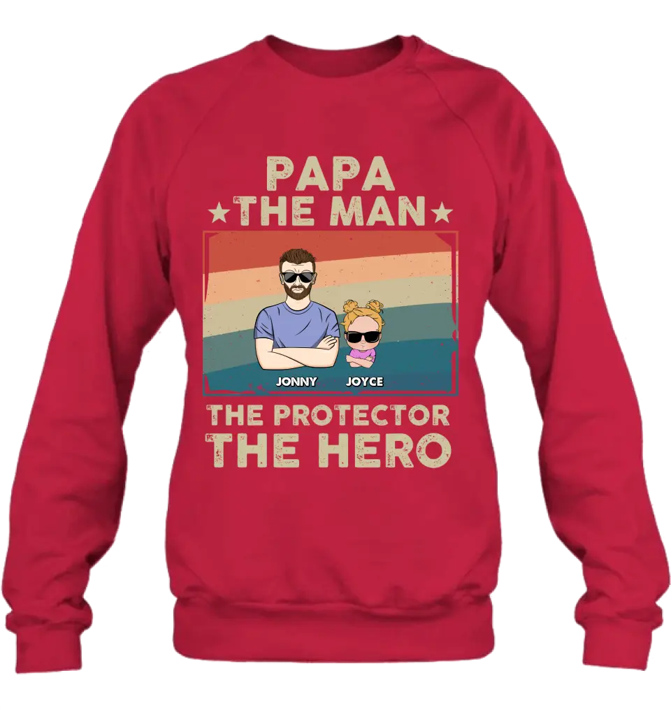 Personalized Grandpa Shirt/Hoodie - Grandpa with up to 9 Grandchildren - Father's Day Gift Idea for Grandpa - Papa The Man The Protector The Hero
