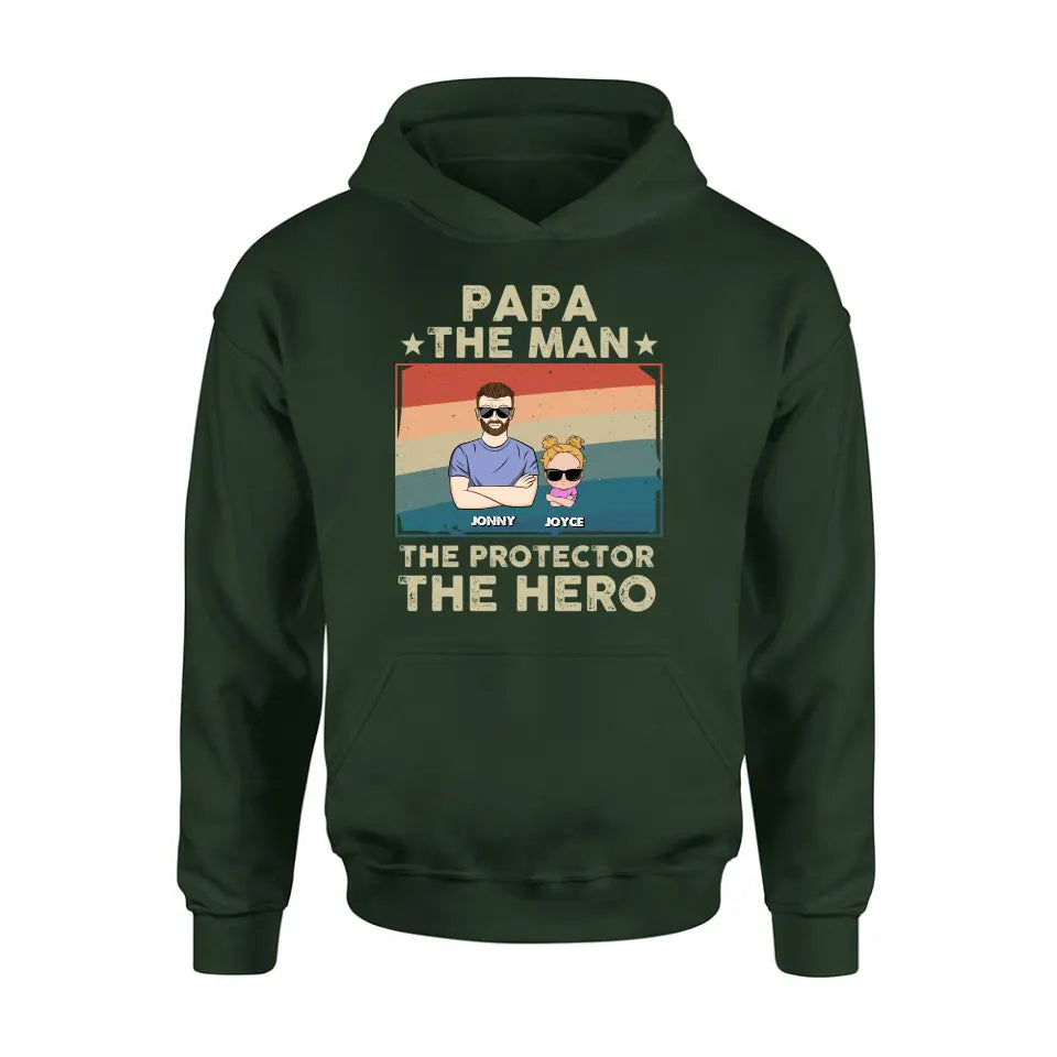 Personalized Grandpa Shirt/Hoodie - Grandpa with up to 9 Grandchildren - Father's Day Gift Idea for Grandpa - Papa The Man The Protector The Hero