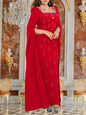 Rhinestone Square Neck Slit Sleeve Maxi Dress
