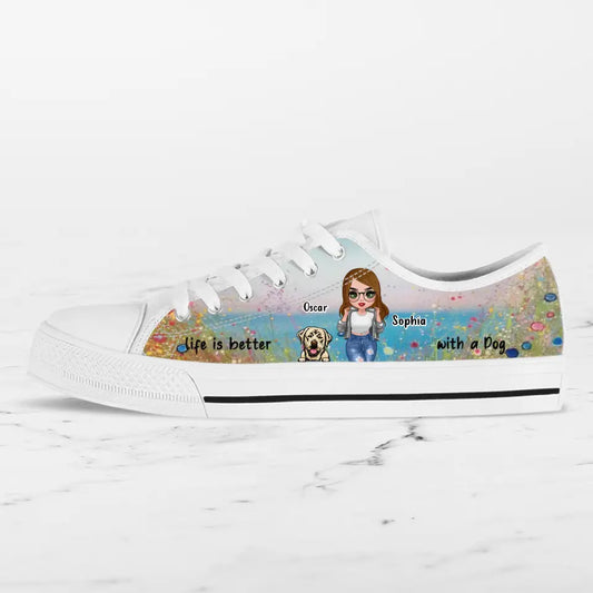 Personalized Dog Mom Canvas Sneakers - Up to 4 Dogs - Gift Idea For Dog Lovers - Life Is Better With A Dog
