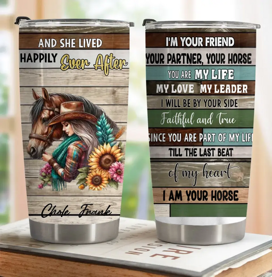 Personalized Horse Girl Tumbler - Gift Idea For Horse Lover/Friends - And She Lived Happily Ever After
