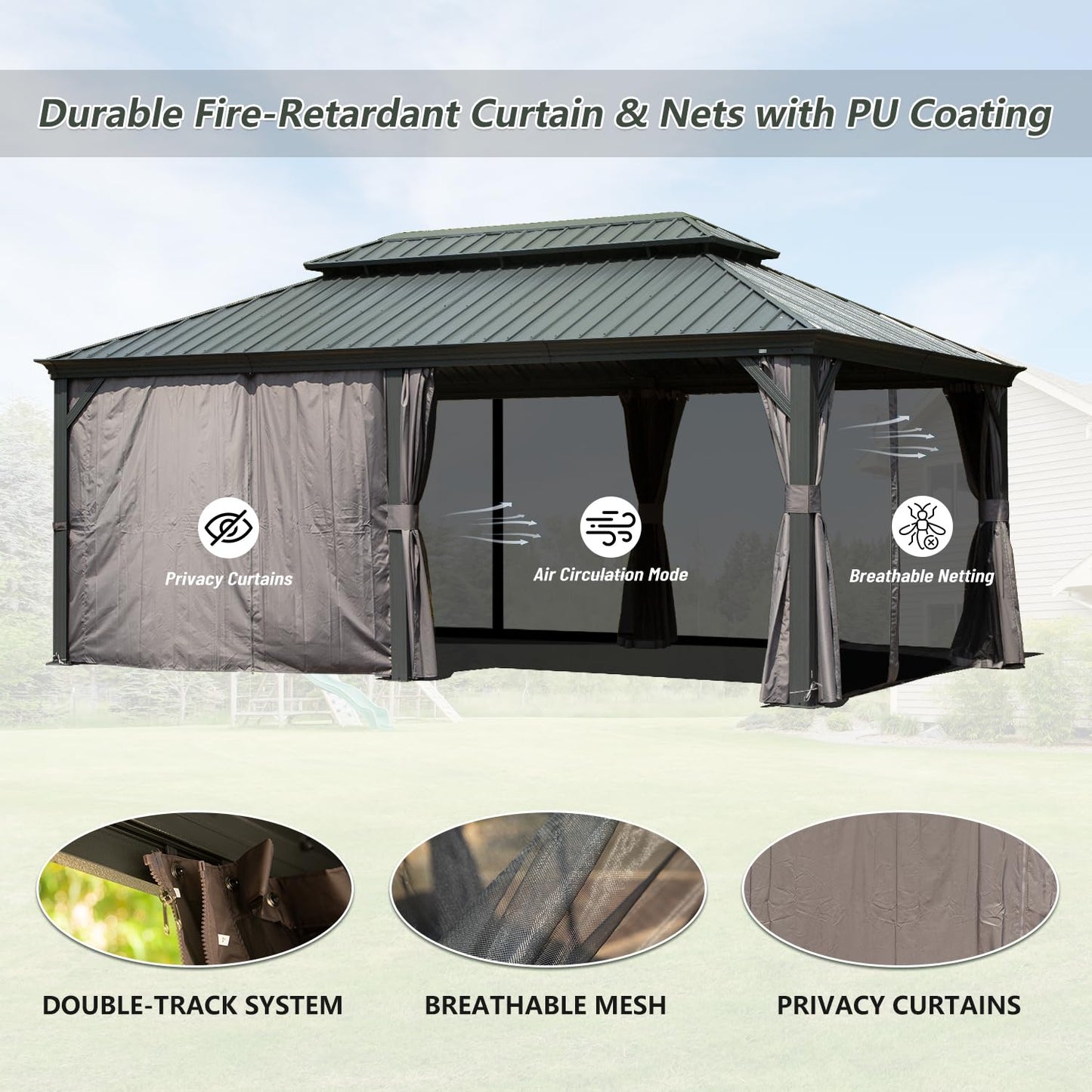 12' x 18' Hardtop Metal Gazebo with Double Roof Canopy