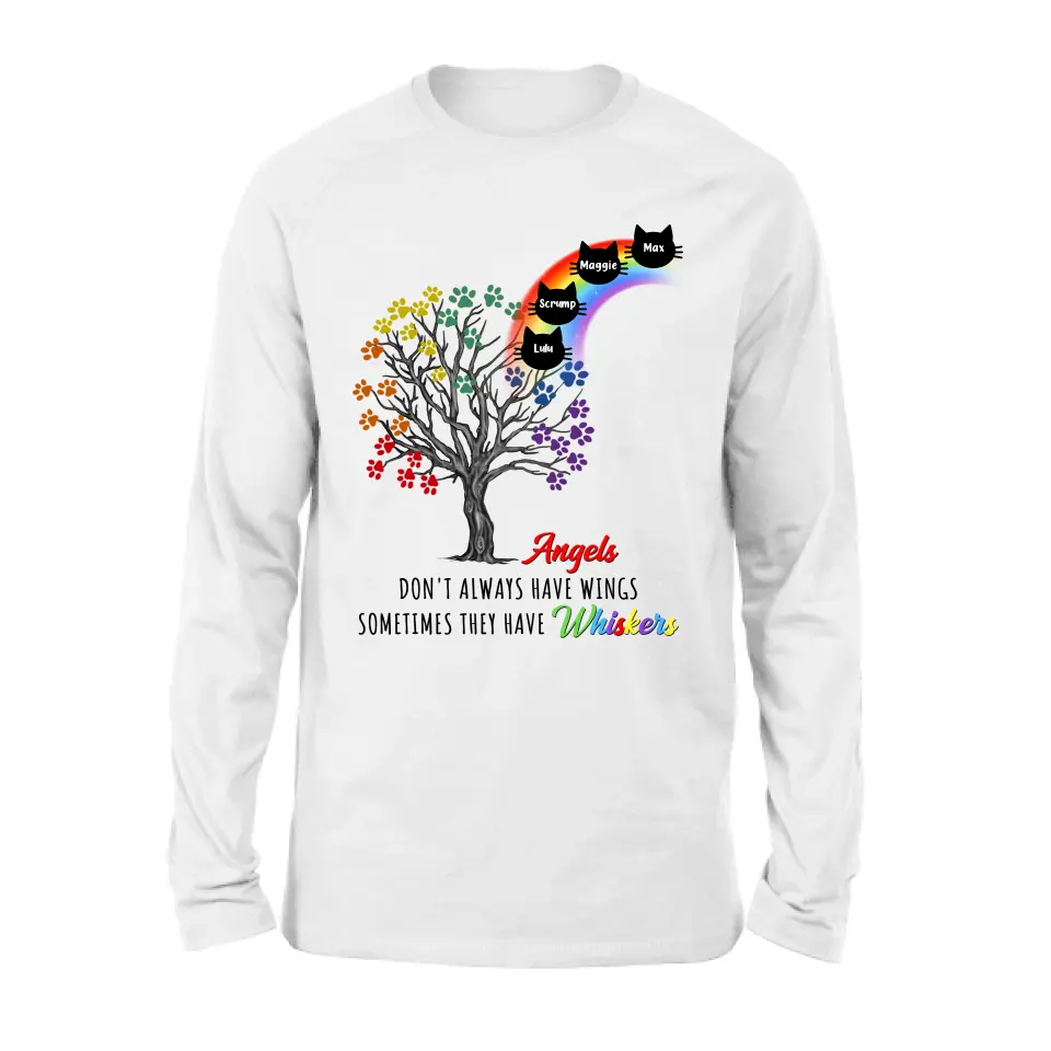 Personalized Cat Rainbow Bridge Memorial Shirt/Hoodie - Memorial Gift Idea For Cat Lover - Up to 4 Cats - Angels Don't Always Have Wings Sometimes They Have Whiskers