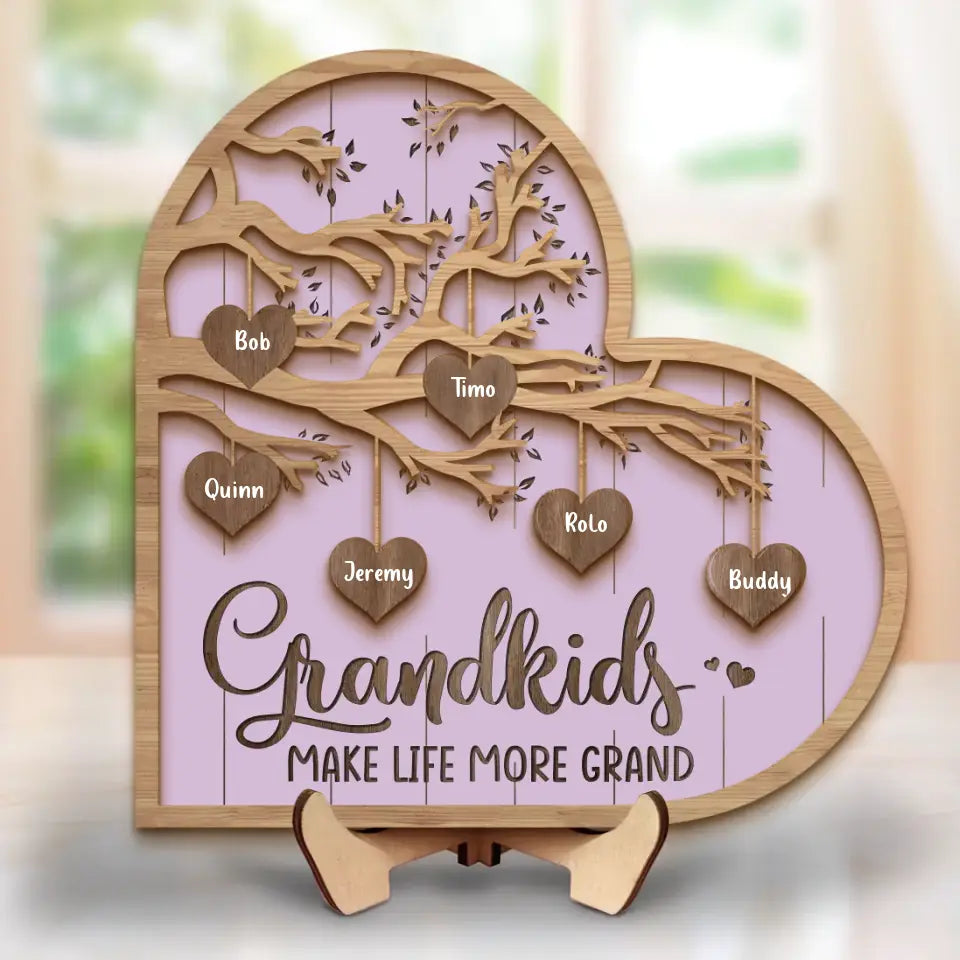 Personalized Grandma 2 Layered Wooden Art - Up to 10 Grandkids - Mother's Day Gift Idea for Grandma - Grandkid Makes Life More Grand