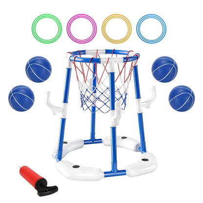 Summer Pool Basketball Hoop Toy Set With 4 Basketballs 4 Circles Pump Floating Swimming Pool Basketball Games Poolside Water Play Toy For 3-12Years Ol
