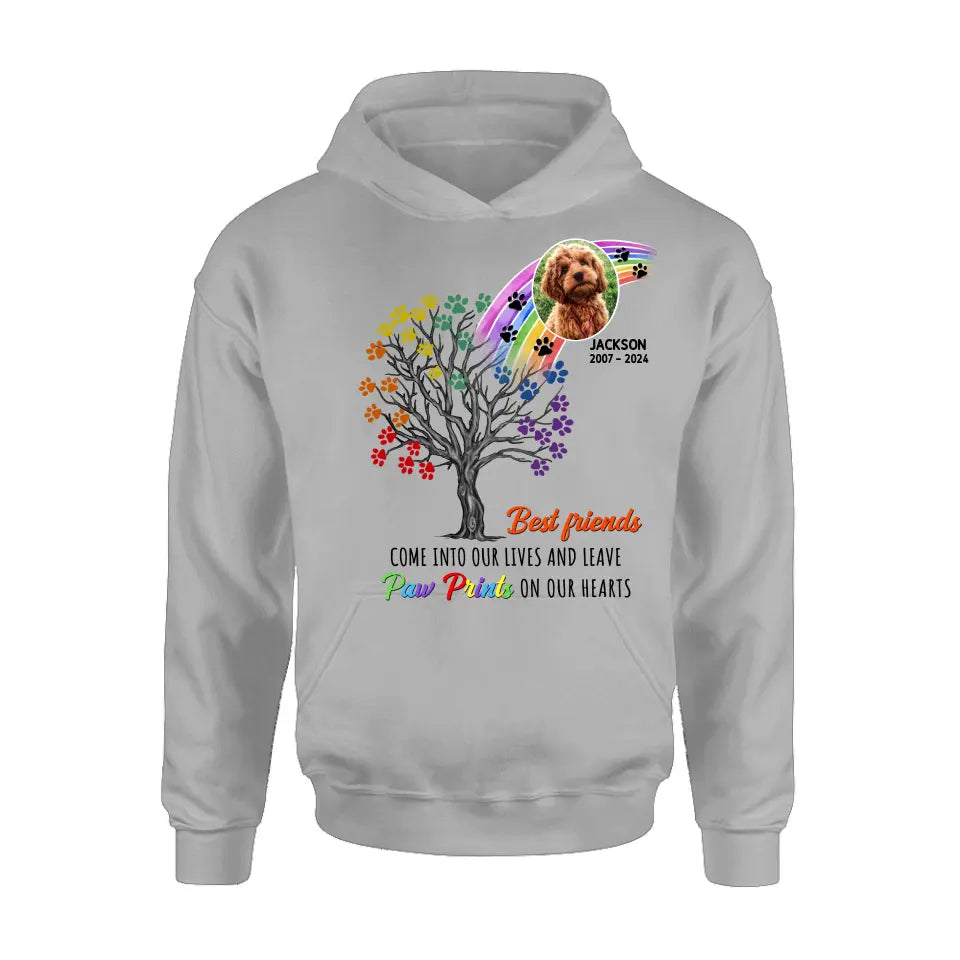 Personalized Memorial Dog Shirt/Hoodie - Memorial Gift Idea For Dog Lovers - Upload Photo - Best Friends Come Into Our Lives And Leave Paw Prints On Our Hearts