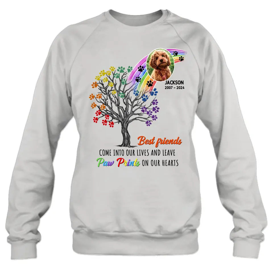 Personalized Memorial Dog Shirt/Hoodie - Memorial Gift Idea For Dog Lovers - Upload Photo - Best Friends Come Into Our Lives And Leave Paw Prints On Our Hearts