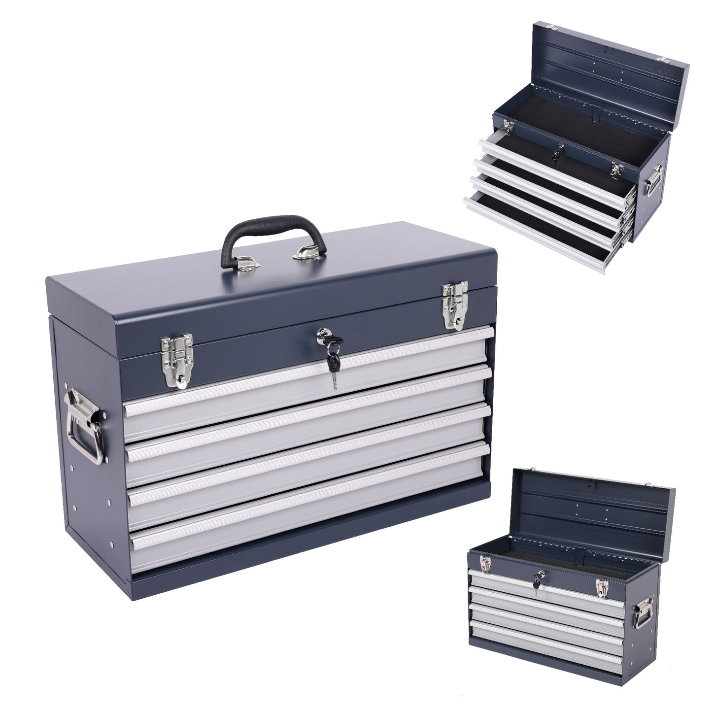 Heavy Duty Metal Tool Box, 21-inch with 4 Drawers