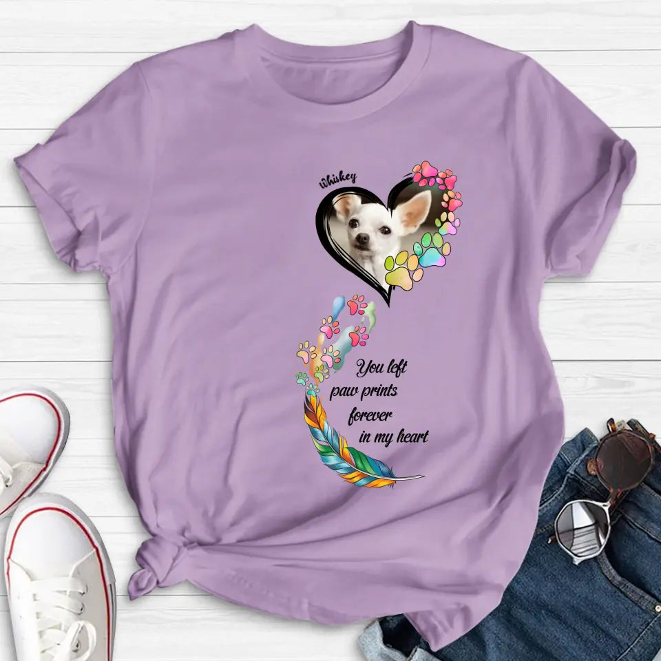 Personalized Memorial Paw Prints Shirt/Hoodie - Upload Photo - Memorial Gift Idea For Pet Lover - You Left Paw Prints Forever In My Heart