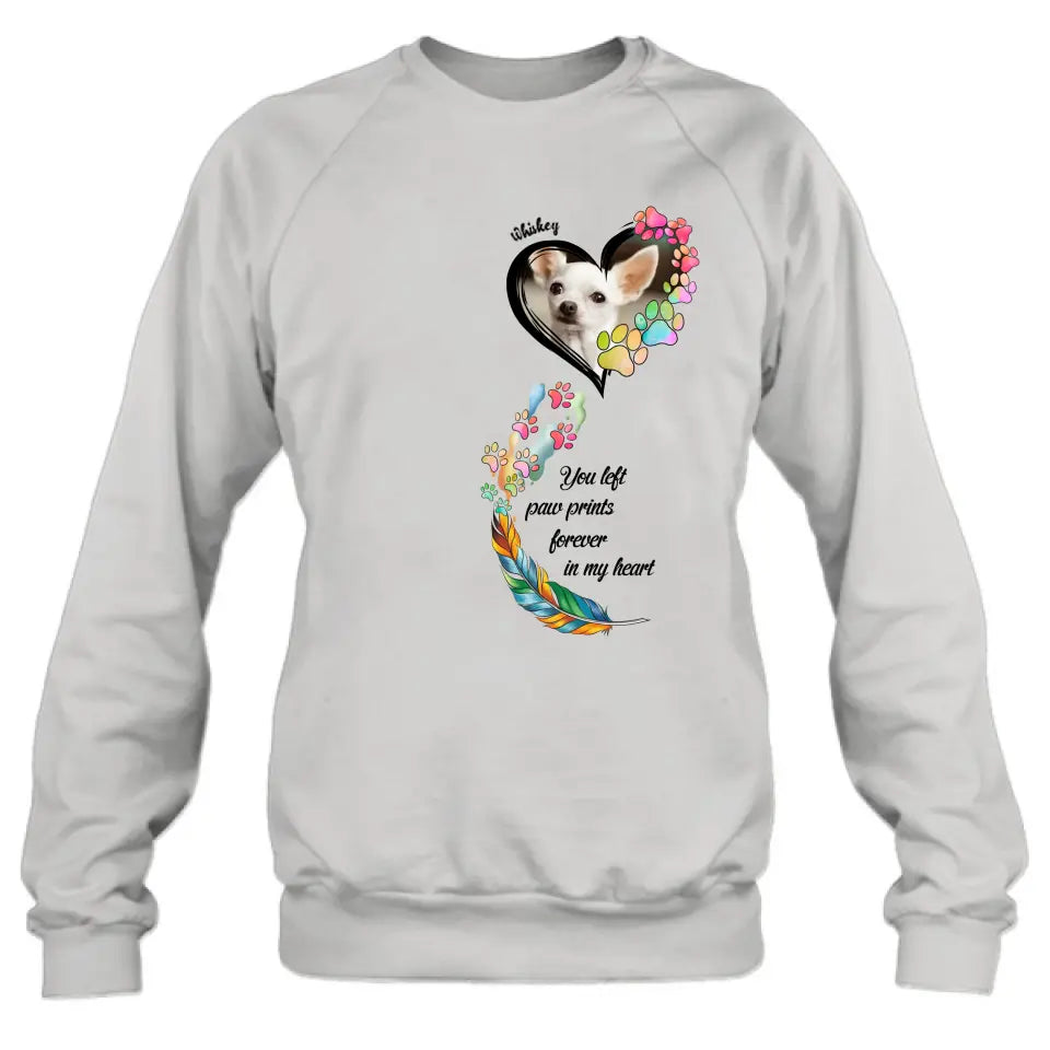 Personalized Memorial Paw Prints Shirt/Hoodie - Upload Photo - Memorial Gift Idea For Pet Lover - You Left Paw Prints Forever In My Heart