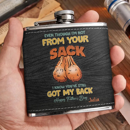 Personalized Step Dad Leather Flask - Father's Day Gift Idea For Dad - I Know You've Still Got My Back