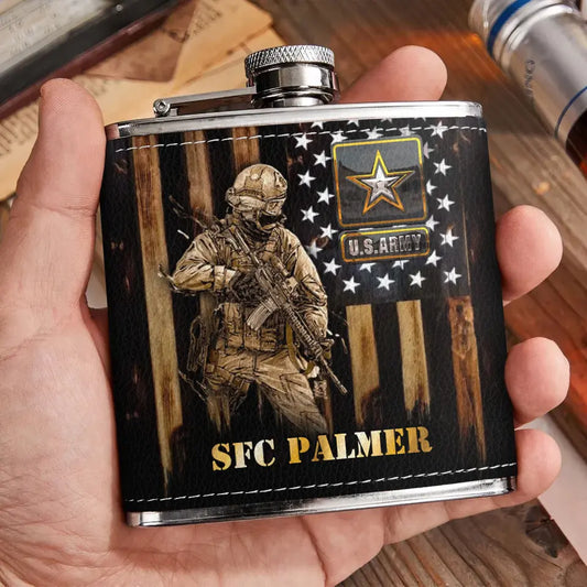 Personalized Veteran Leather Flask - Father's Day Gift Idea For Dad/Veteran
