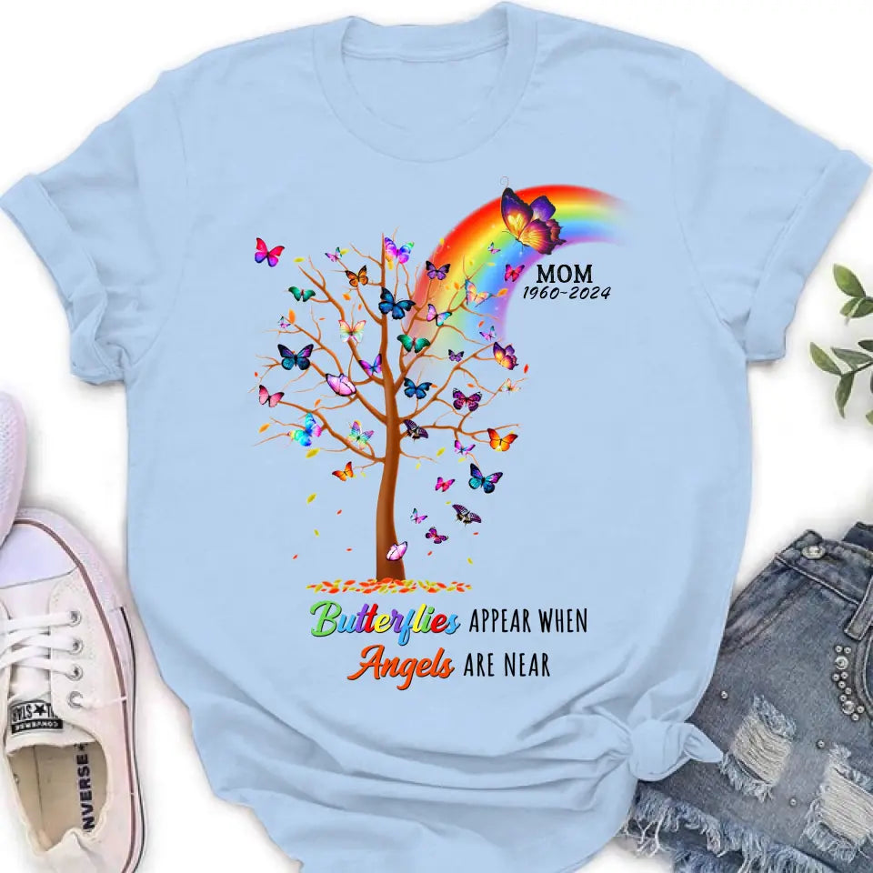 Personalized Butterfly Memorial Shirt/Hoodie - Memorial Gift Idea For Family Member - Up to 3 People - Butterflies Appear When Angels Are Near