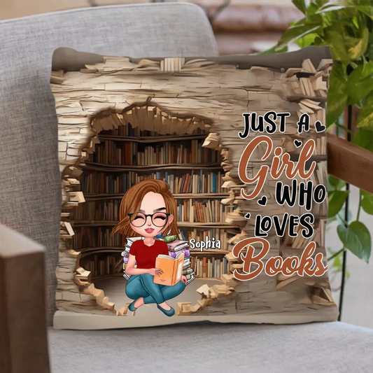 Personalized Reading Girl Pillow Cover - Gift Idea For Book Lover - Just A Girl Who Loves Books