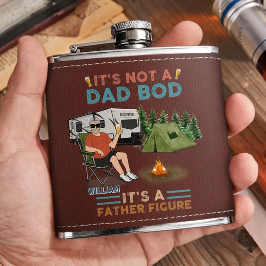 Personalized Camping Dad Drunk Leather Flask - Gift Idea For Father's Day/Camping Lovers - It's Not A Dad Bod It's A Father Figure