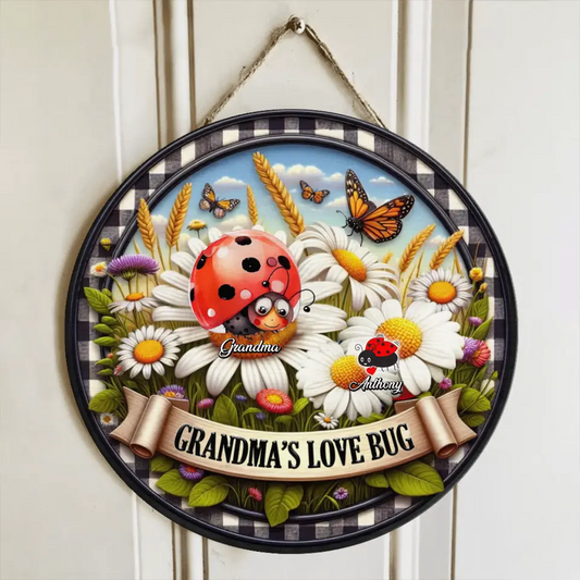 Personalized Grandma Circle Wooden Sign - Mother's Day Gift Idea For Grandma - Up to 6 Kids - Grandma's Love Bugs