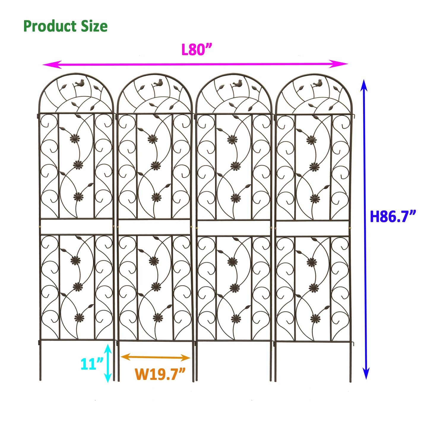 4 Pack Metal Garden Trellis 86.7" x 19.7" Rustproof for Climbing Plants