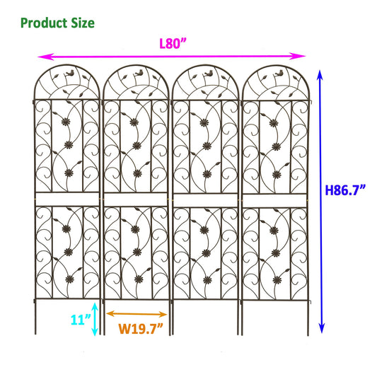 4 Pack Metal Garden Trellis 86.7" x 19.7" Rustproof for Climbing Plants