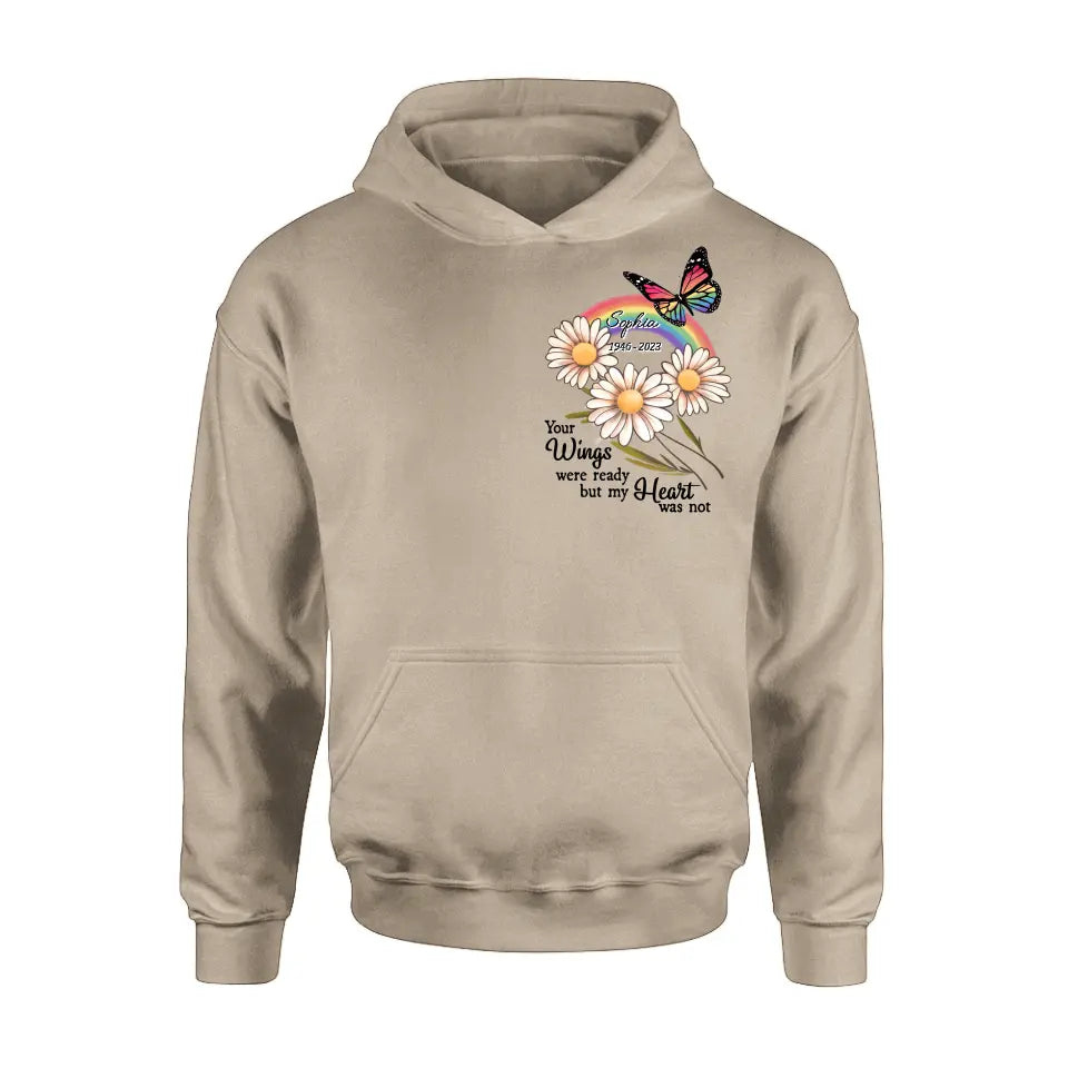 Personalized Memorial Shirt/Hoodie - Memorial  Gift Idea for Mother's Day/Father's Day - Your Wings Were Ready But My Heart Was Not