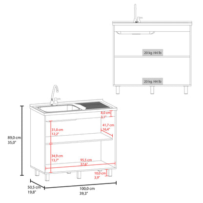 Alatna Freestanding Utility Base Cabinet with Stainless Steel Countertop