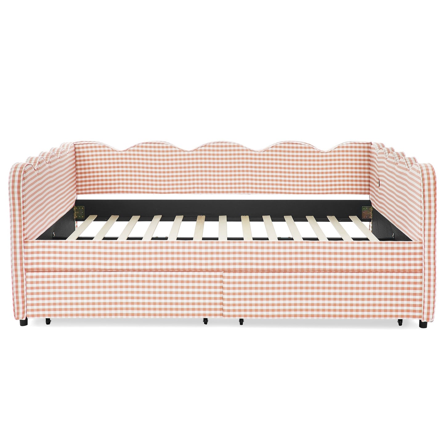 Queen Size Cozy Gingham Daybed with Two Storage Drawers and USB Port