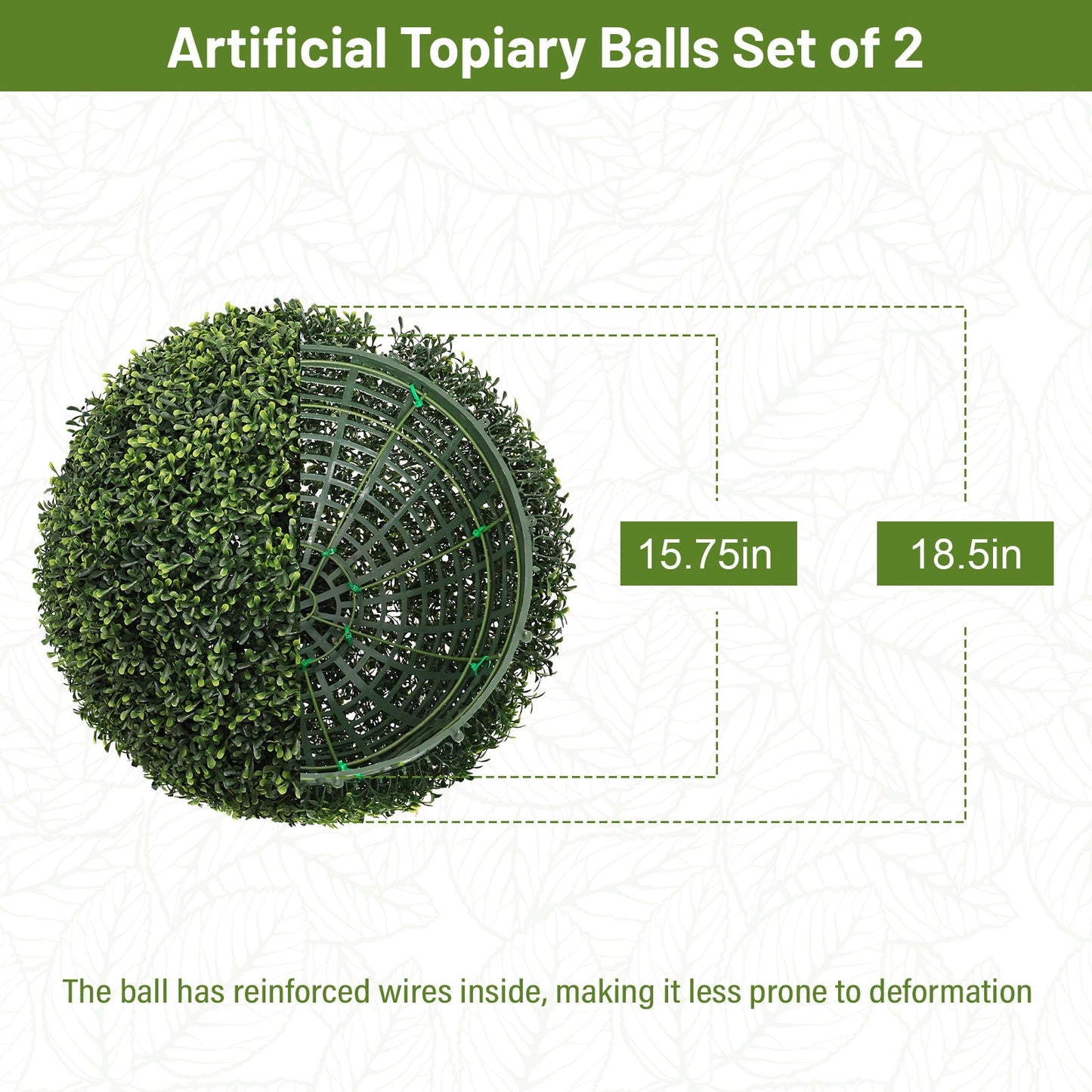 Artificial Topiary Balls, Outdoor Decorative Spheres For Garden (Set of 2) - Green