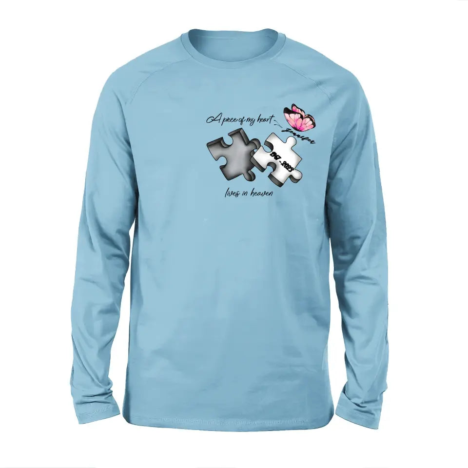 Personalized Memorial Butterfly Shirt/Hoodie - Memorial Gift Idea For Family Member - A Piece Of My Heart Lives In Heaven