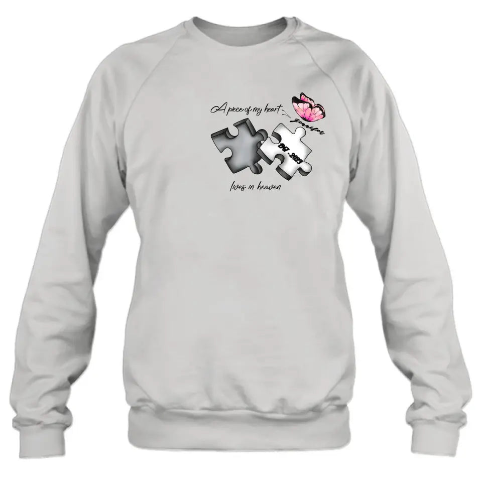 Personalized Memorial Butterfly Shirt/Hoodie - Memorial Gift Idea For Family Member - A Piece Of My Heart Lives In Heaven