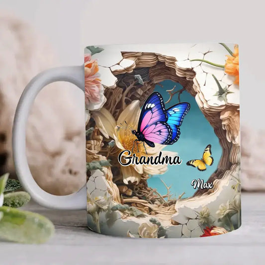 Personalized Butterfly 3D Effect Coffee Mug - Up to 10 Butterflies - Mother's Day Gift Idea For Grandma/Mom