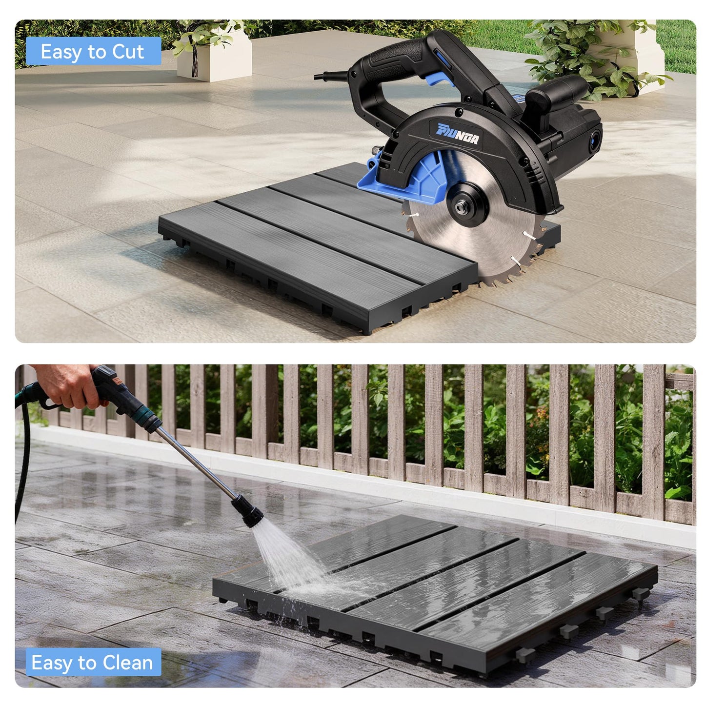 44 Pcs Interlocking Deck Tiles, 12" x 12" HDPE Outdoor Flooring