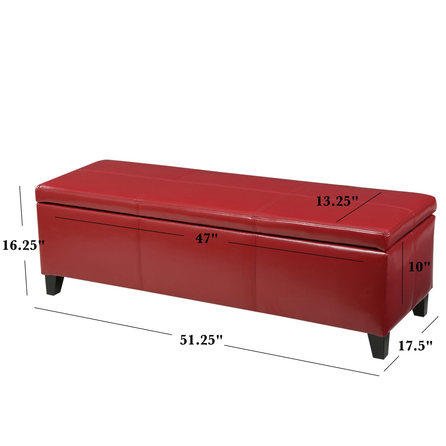 Upholstered PU Leather Storage Ottoman, Solid Wooden Legs