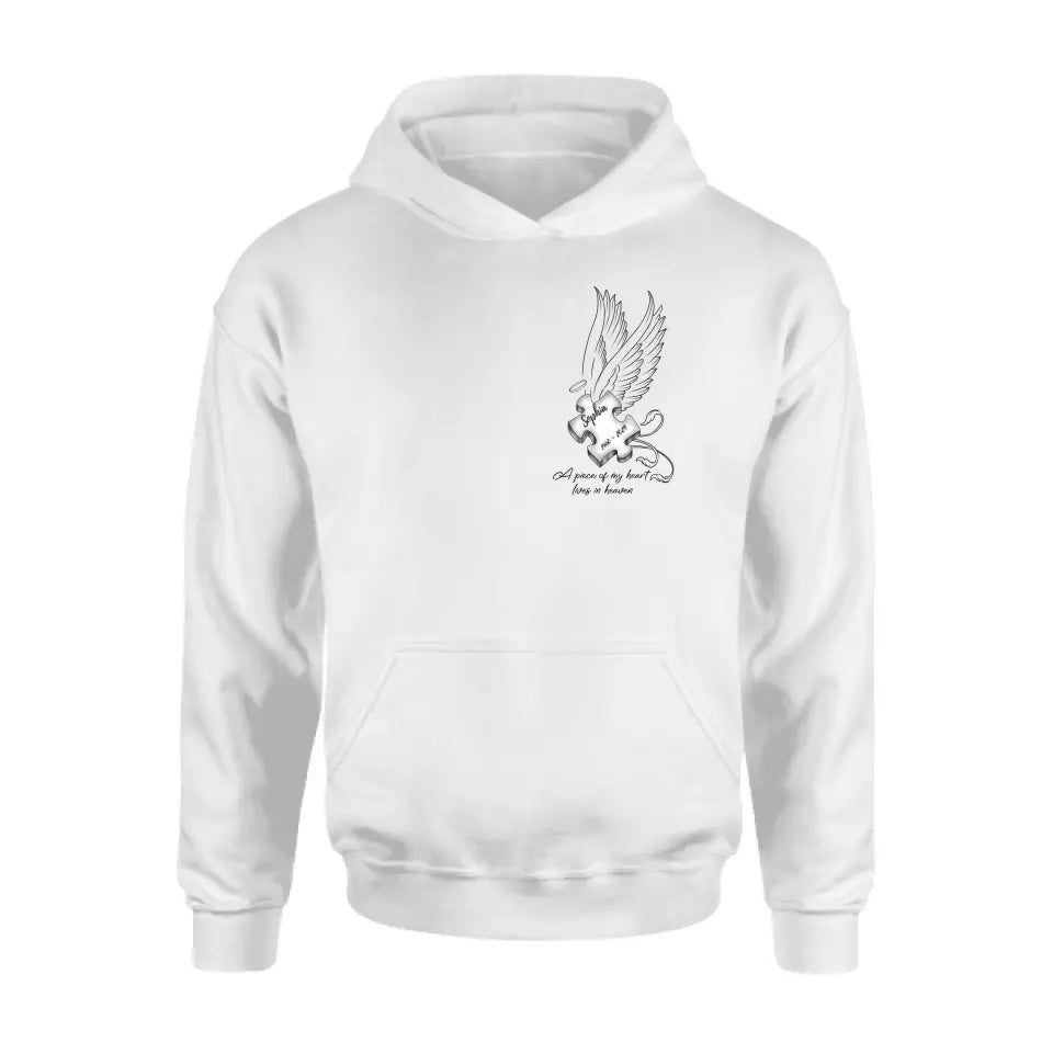 Personalized Memorial Piece Shirt/Hoodie - Memorial Gift Idea For Family Member/Mother's Day/Father's Day - A Piece Of My Heart Lives In Heaven