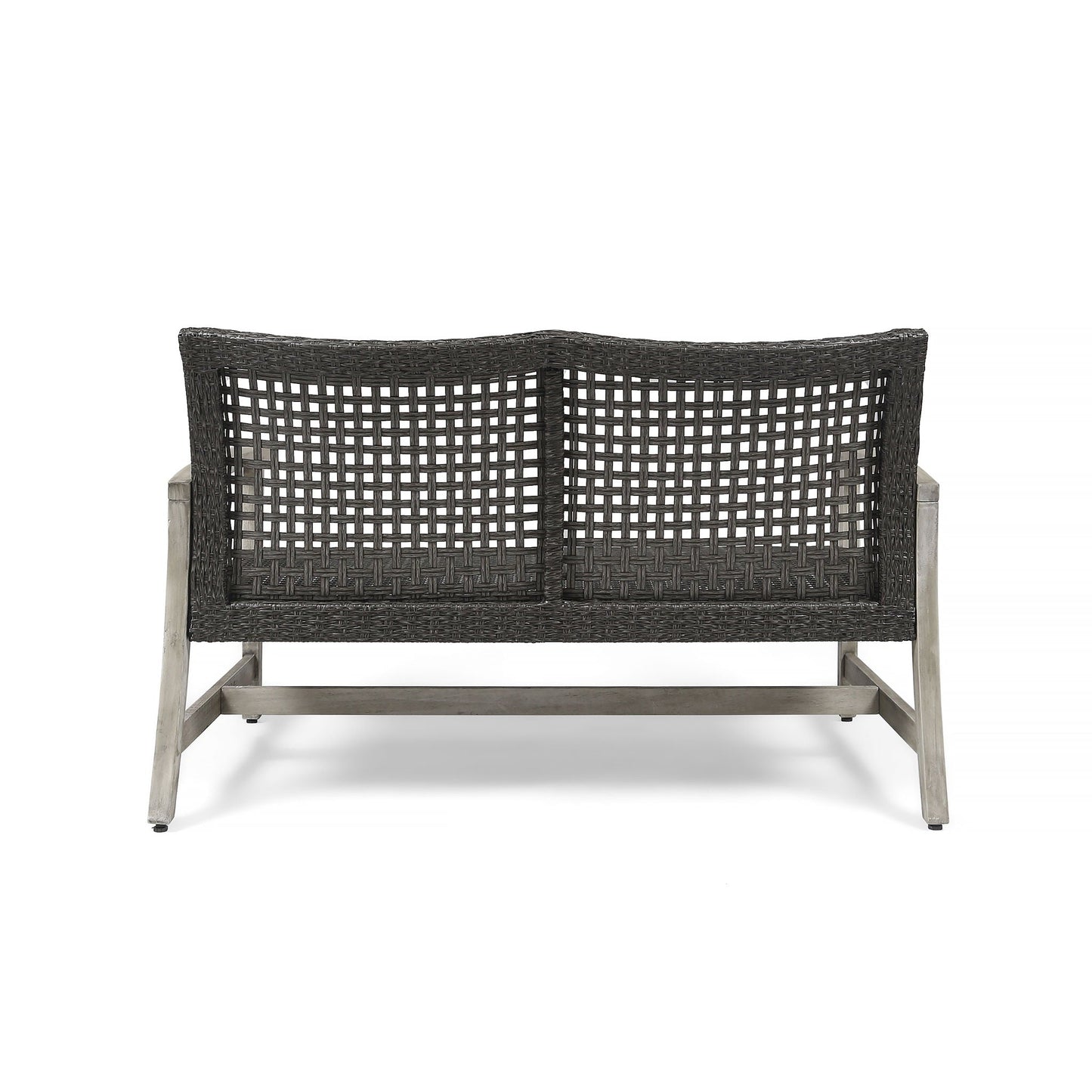 Hampton Outdoor Wood and Wicker Loveseat - Gray
