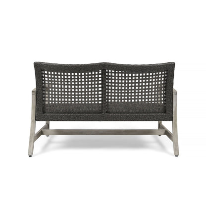Hampton Outdoor Wood and Wicker Loveseat - Gray