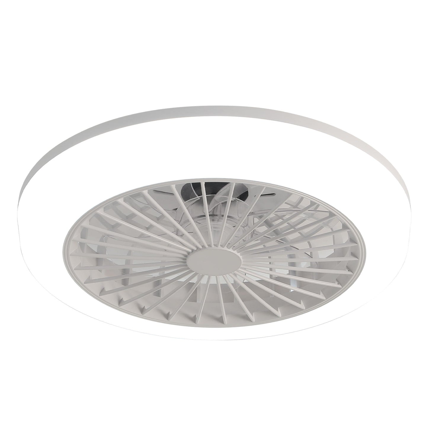 Enclosed Ceiling Fan With Light And Remote, Flush Mount Bladeless Low Profile - White