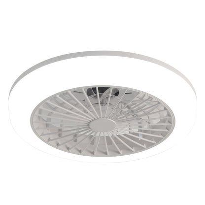 Enclosed Ceiling Fan With Light And Remote, Flush Mount Bladeless Low Profile - White