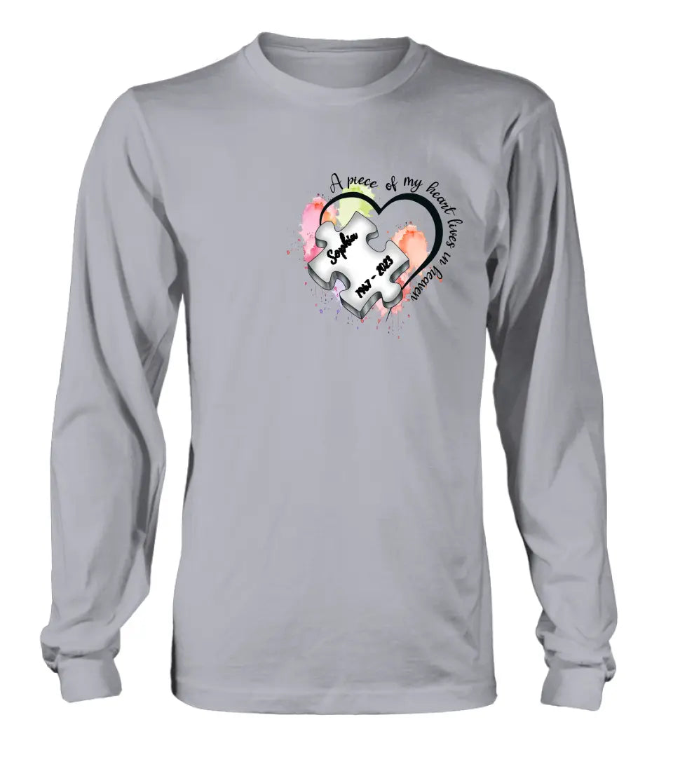 Personalized Memorial Shirt/Hoodie - Memorial Gift Idea for Mother's Day/Father's Day - A Piece Of My Heart Lives In Heaven