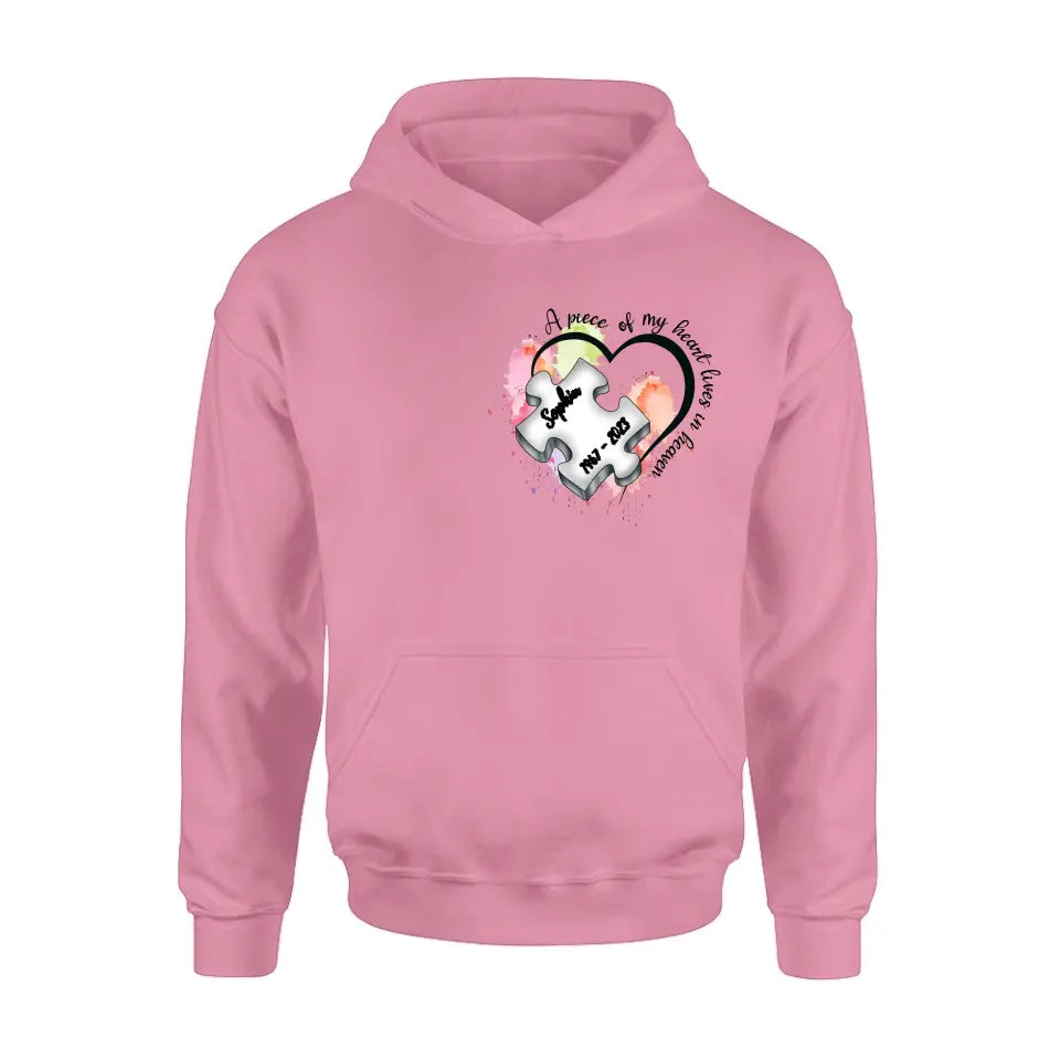 Personalized Memorial Shirt/Hoodie - Memorial Gift Idea for Mother's Day/Father's Day - A Piece Of My Heart Lives In Heaven