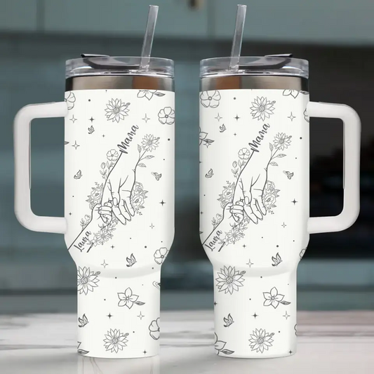 Personalized Mama 40oz Tumbler - Up to 8 Kids - Mother's Day Gift For Grandma/Mom - Mom Holding Hands