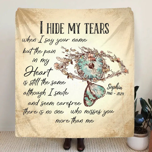 Personalized Memorial Fleece Throw Blanket/Quilt - Memorial Gift Idea For Family Member - I Hide My Tears
