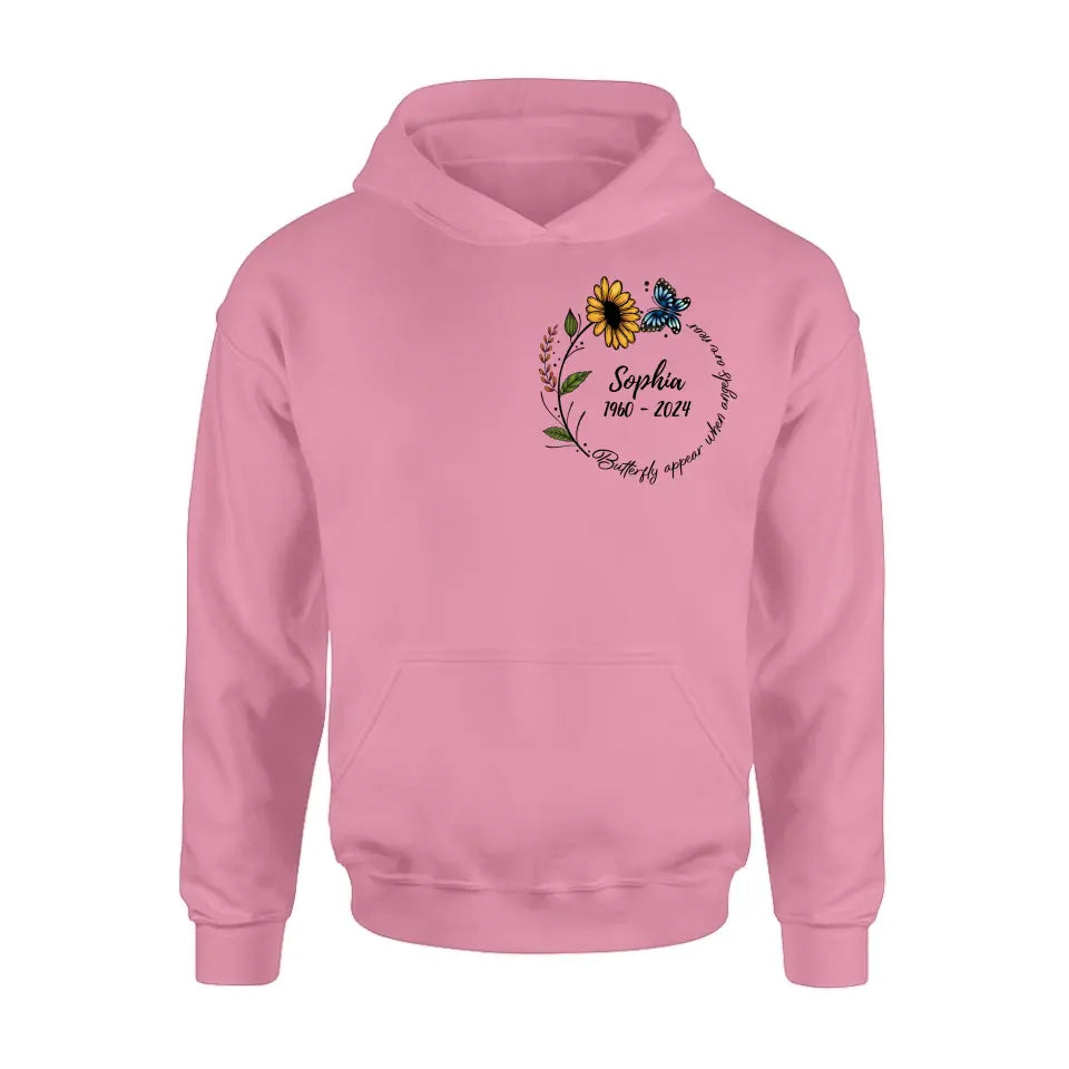 Personalized Memorial T-shirt/Long Sleeve/Sweatshirt/Hoodie - Memorial Gift Idea For Family Member - Butterflies Appear When Angels Are Near