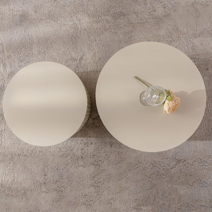 Beige Nesting Coffee Table Set of 2 Modern Drum Side Tables