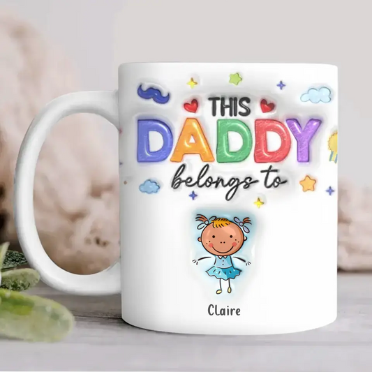Personalized Daddy 3D Inflated Effect Coffee Mug - Up to 6 Kids - Father's Day Gift Idea