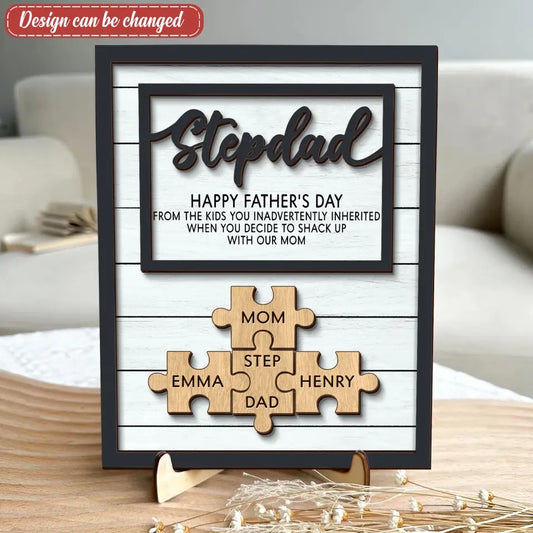 Personalized Stepped Dad 2 Layered Wooden Art - Puzzle Pieces Father's Day/Birthday Gift - StepDad Missing Pieces
