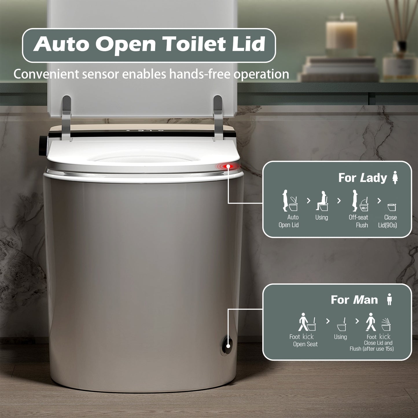 Smart Toilet With Bidet Built-In, Auto Flush, Heated Seat & Warm Air Drying