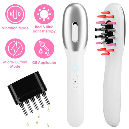 Electric Scalp Massage Comb MicrocurrentÊHair Brush Handheld Head Scratcher Massager Hair Oil Applicator with Vibration Micro-Current Mode Red & Blue