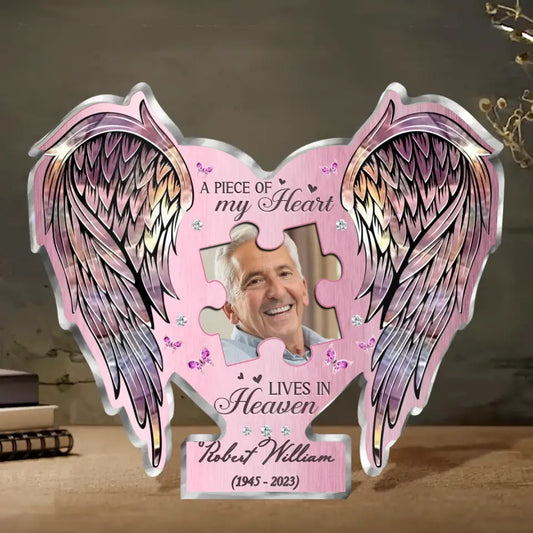 Personalized Memorial Dad Acrylic Plaque - Upload Photo - Memorial Gift Idea For Father's Day - A Piece Of My Heart Lives In Heaven